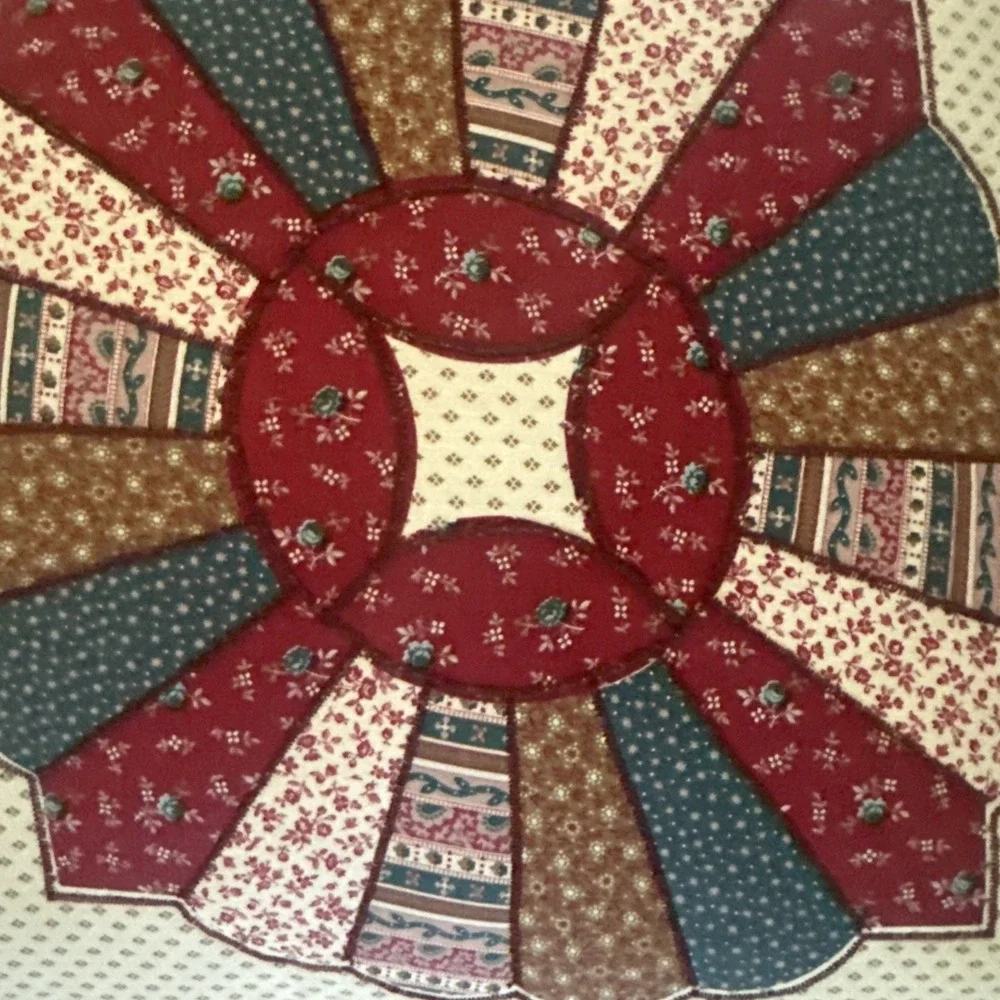 VTG Throw Pillow Handmade Granny's Trunk Quilt Calico Square 18 X 18 Ruffle Lace